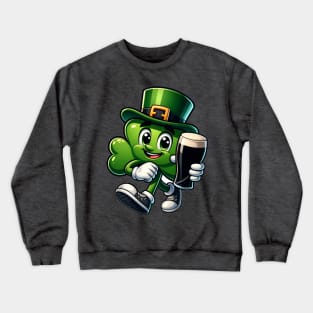 Irish Shamrock cartoon character holding a pint Crewneck Sweatshirt